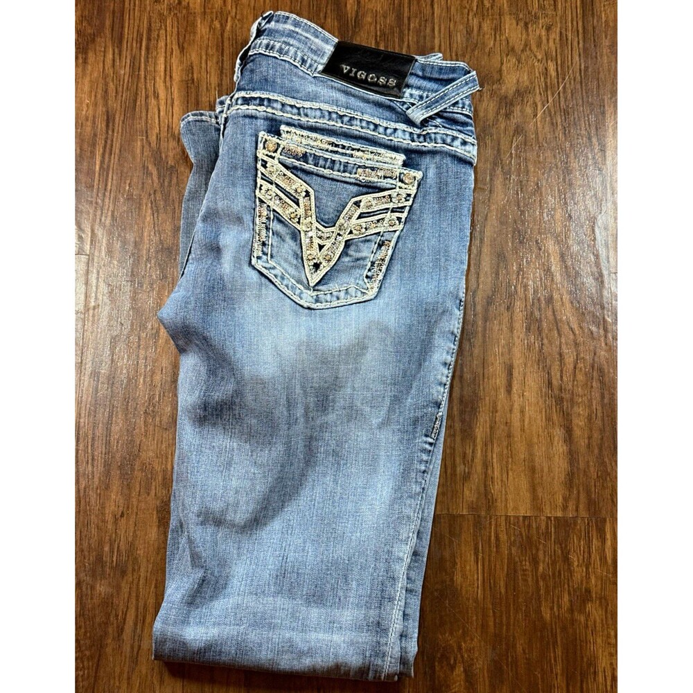 Vigoss Women’s Bootcut Jeans The Dublin Light Wash Blue Size 7/8 Embellished